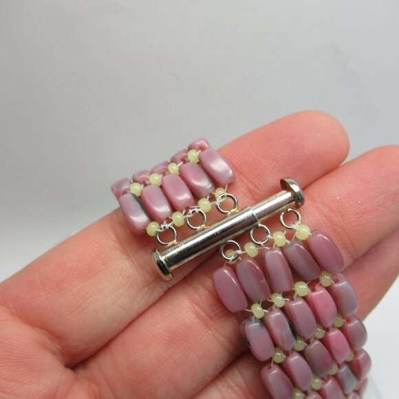 Handwoven Pink Czech UG glass bracelet - Picture 8 of 14